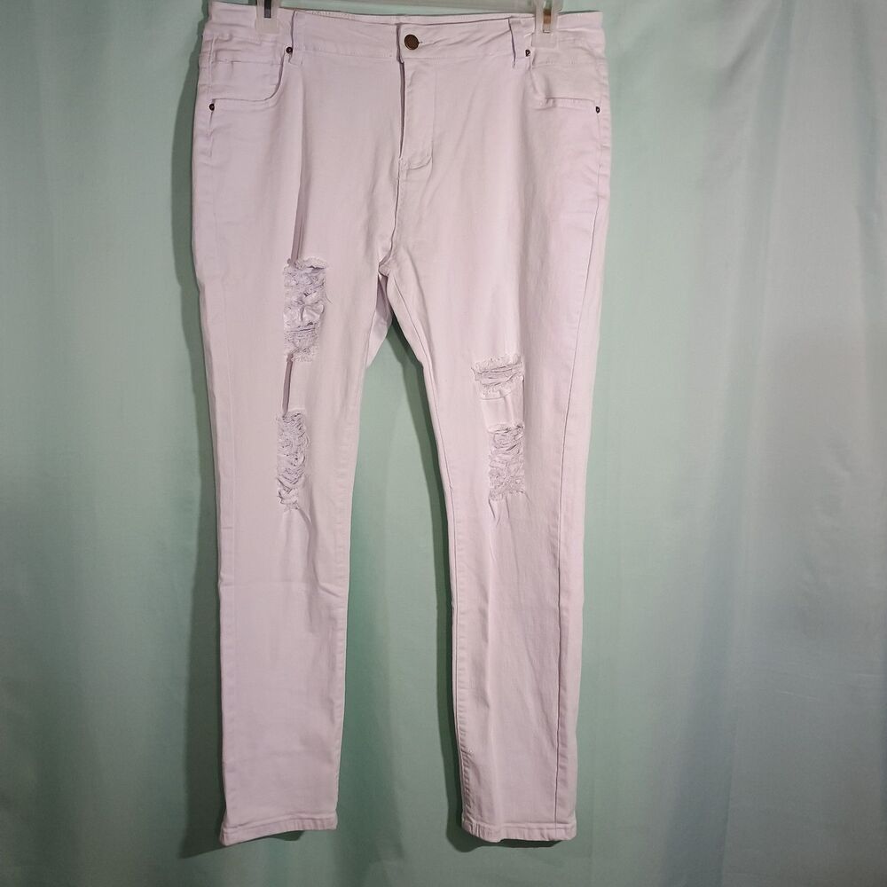 White Distressed Skinny Jeans Women – High Rise Ripped Denim Pants Stretch